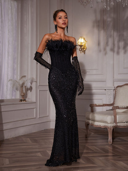 Rosstef Feathered Payetli Maxi Elbise