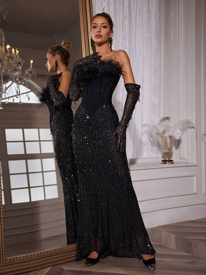 Rosstef Feathered Payetli Maxi Elbise