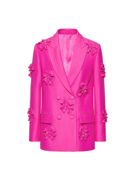Rosstef Indiana Çiçek Desenli Süslemeli Blazer Ceket Takım Sıcak Pembe