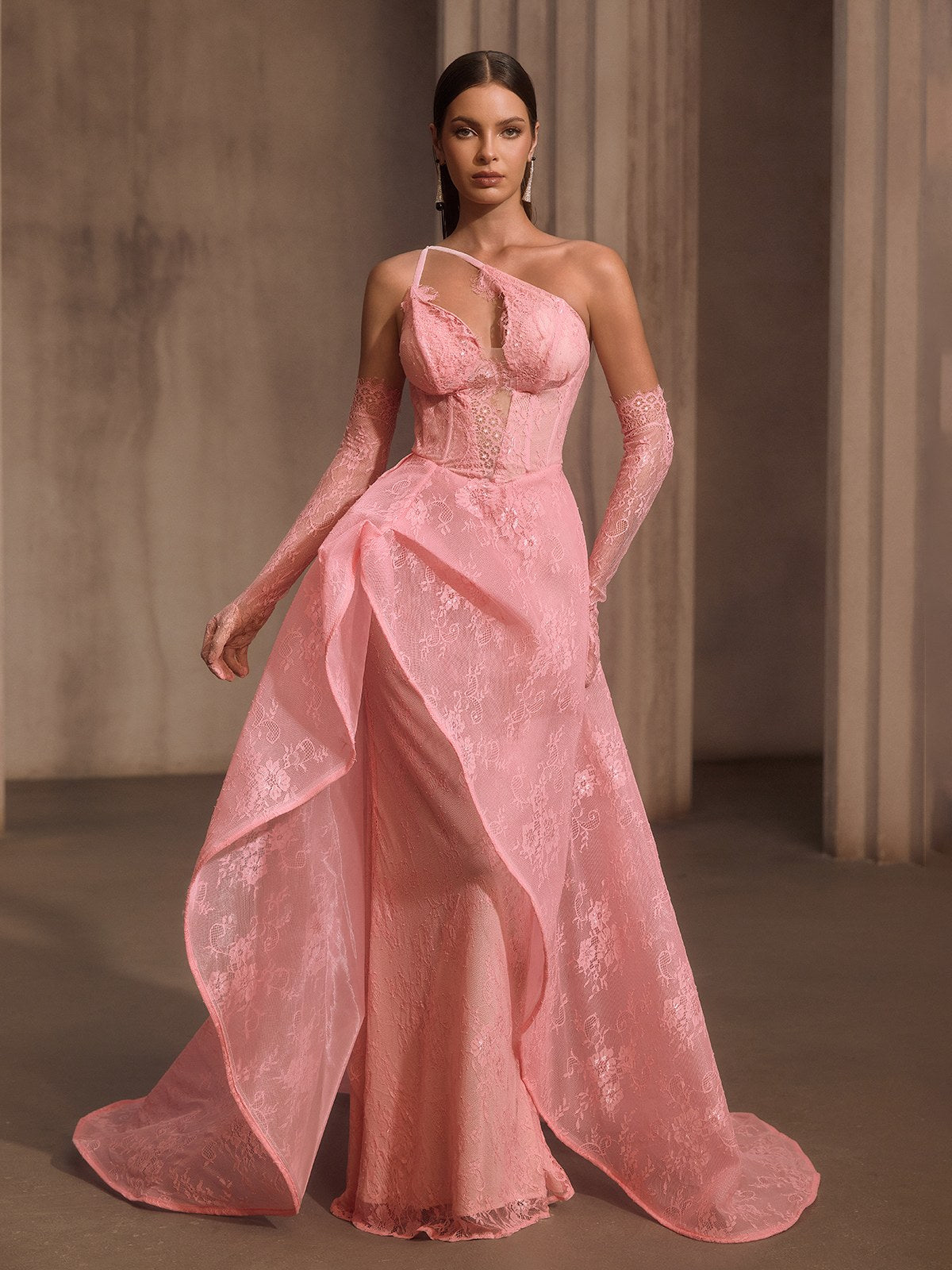Rosstef Dantelli Korse Maxi Elbise Ile Gloves