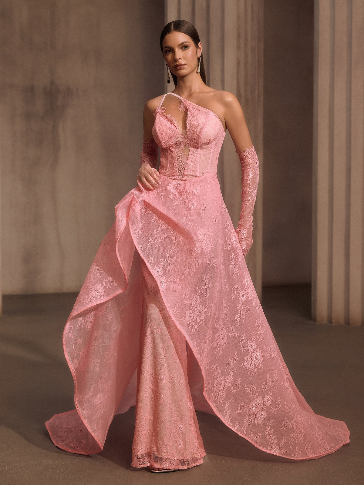 Rosstef Dantelli Korse Maxi Elbise Ile Gloves