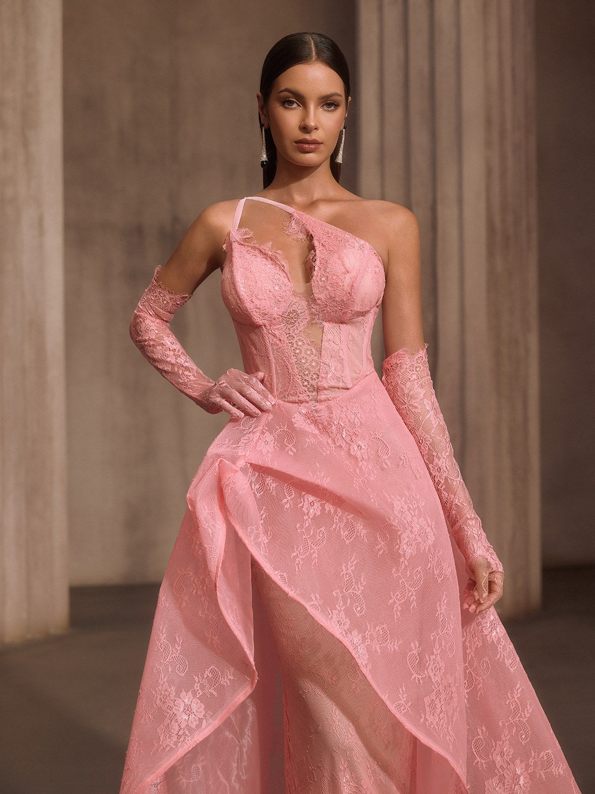 Rosstef Dantelli Korse Maxi Elbise Ile Gloves