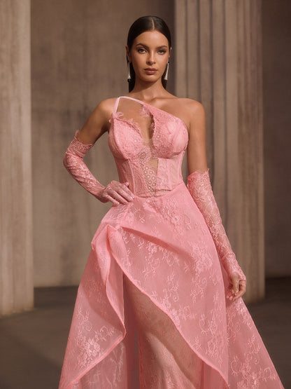 Rosstef Dantelli Korse Maxi Elbise Ile Gloves