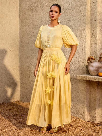 Rosstef Puff Sleevecik Bakır Maxi Elbise