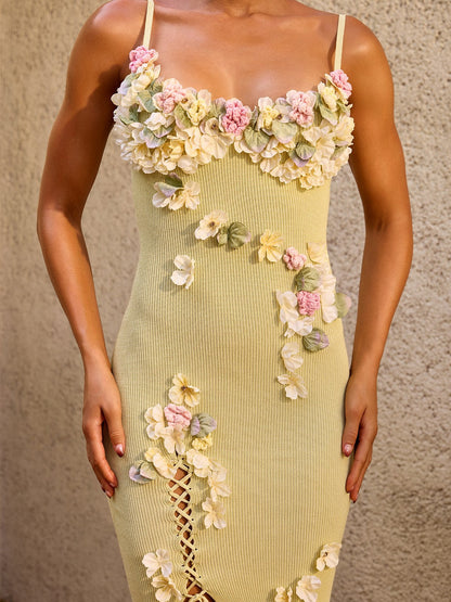 Rosstef İp Askılı Çiçekli Crochet Midi Elbise
