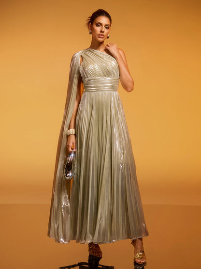 Rosstef Altın Renkli Bir Omuz Pleatlı Gündüz Gowns
