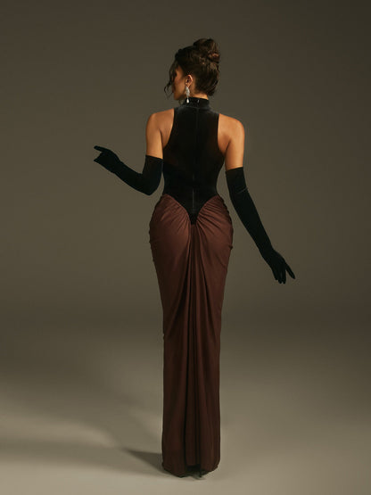 Rosstef Kadife Maxi Elbise ile Gloves
