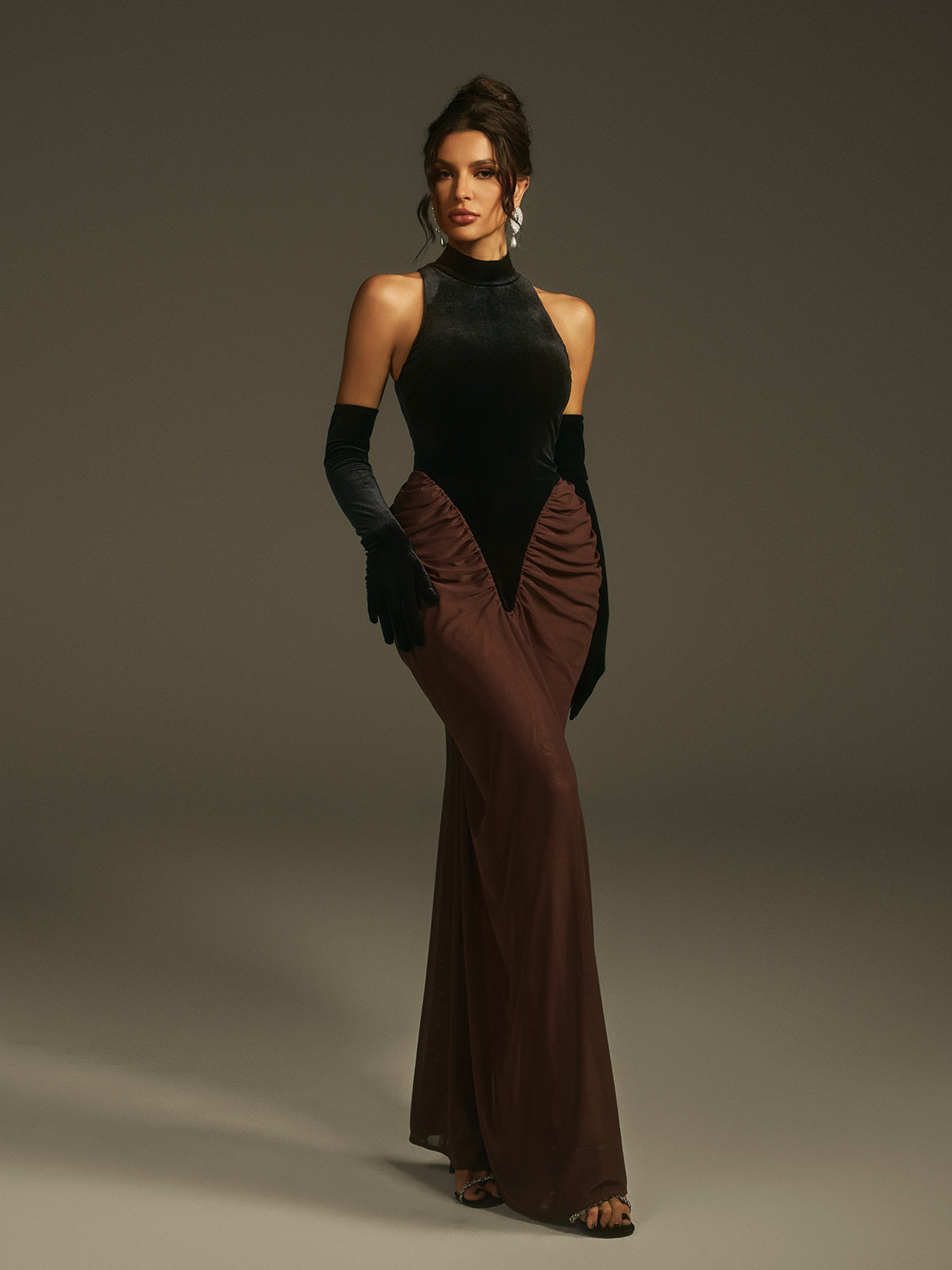 Rosstef Kadife Maxi Elbise ile Gloves