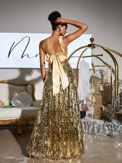 Rosstef Payetli Fiyonklu Maxi Elbise