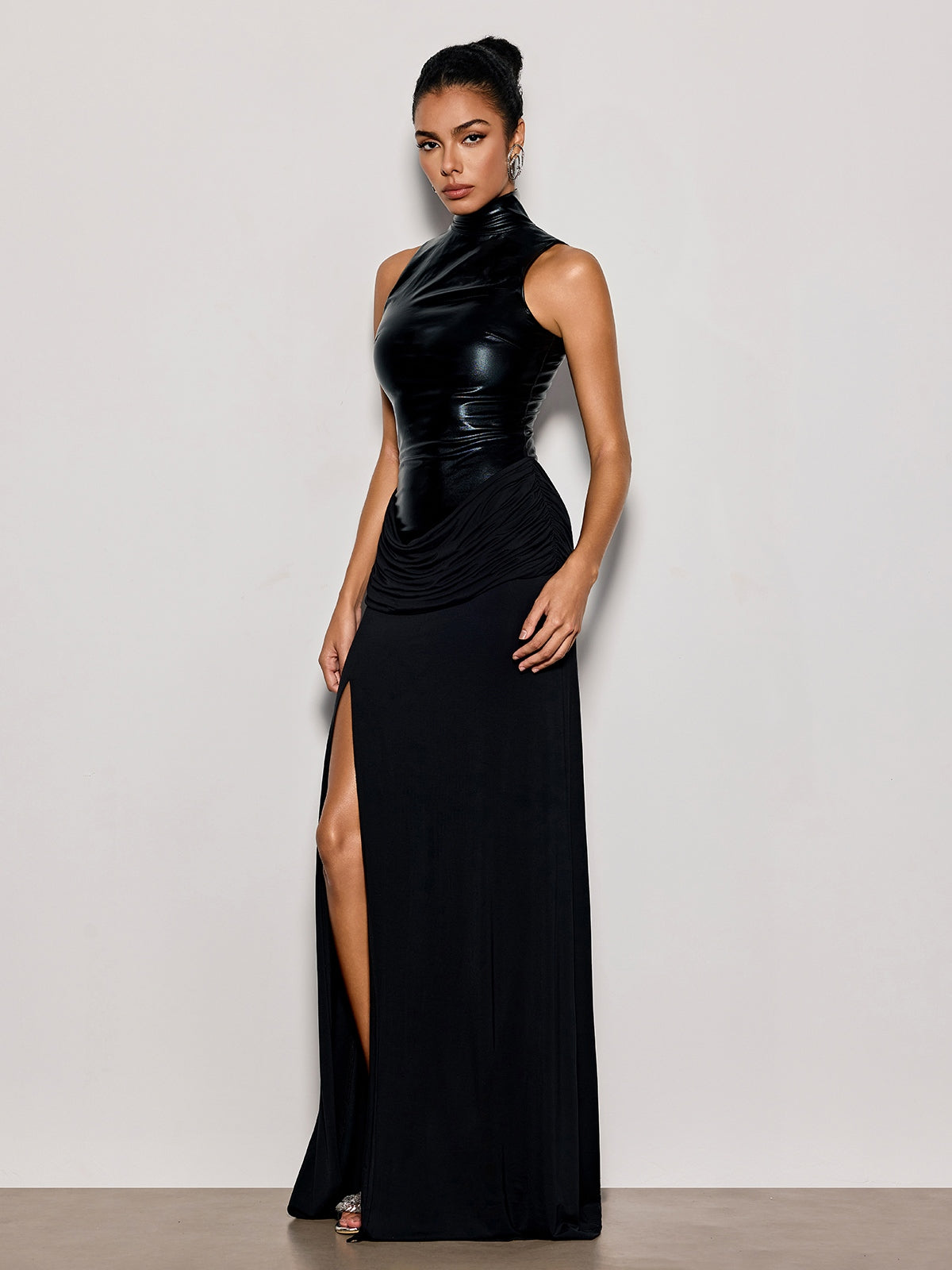 Rosstef Leather Maxi Elbise - Yükseklikli Çıkıntılı Deri Maxi Abiye