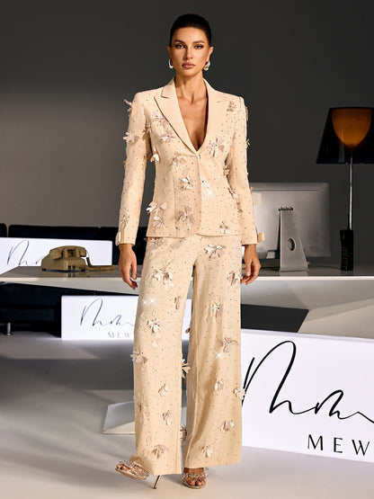 Rosstef Taşlı Çiçekli Blazer Ceket Takım