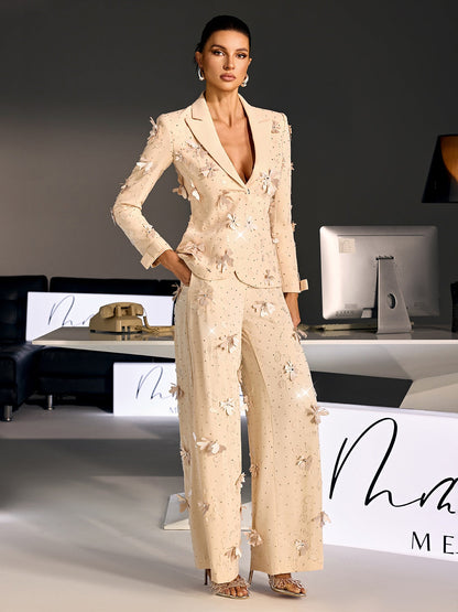 Rosstef Taşlı Çiçekli Blazer Ceket Takım