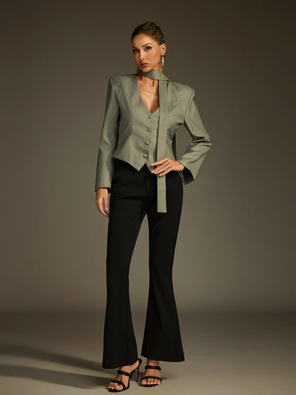 Rosstef Lucrece V Yaka Scarf Blazer Ceket: Zarif ve Moderniteyi Bir Araya Getiren