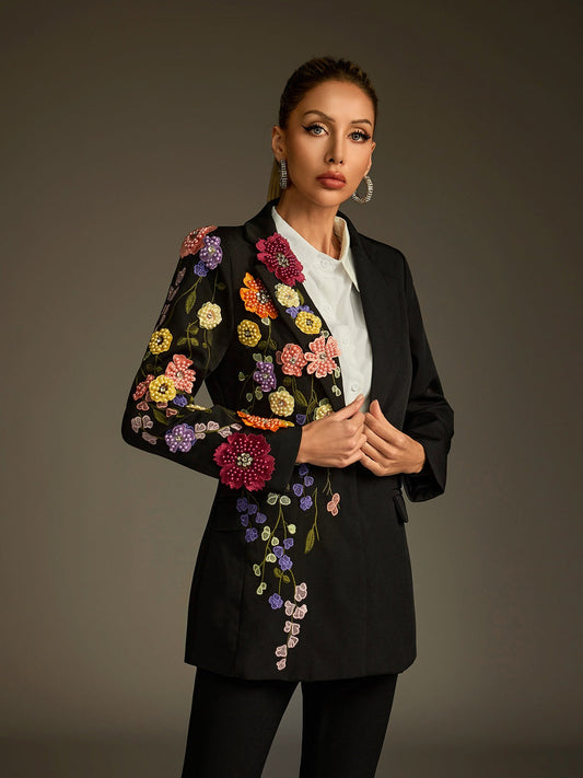 Rosstef Ludmila Çiçekli İşlemeli Blazer Ceket - Zarif ve stil için süper moda parçası
