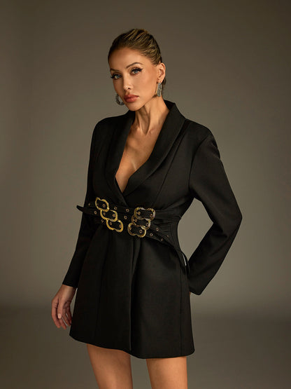 Rosstef Uzun Kollu Belted Blazer Ceket - Modern Zarif