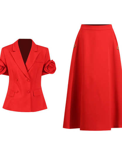 Rosstef Mini Çiçekli Kısa Kollu Blazer Ceket Takım