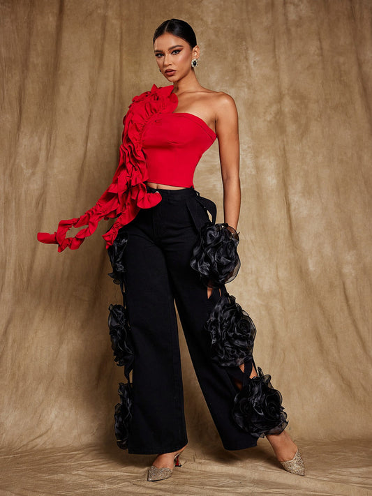 Rosstef Çiçekli Hollow Jeans