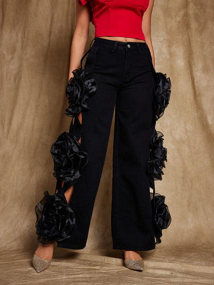 Rosstef Çiçekli Hollow Jeans