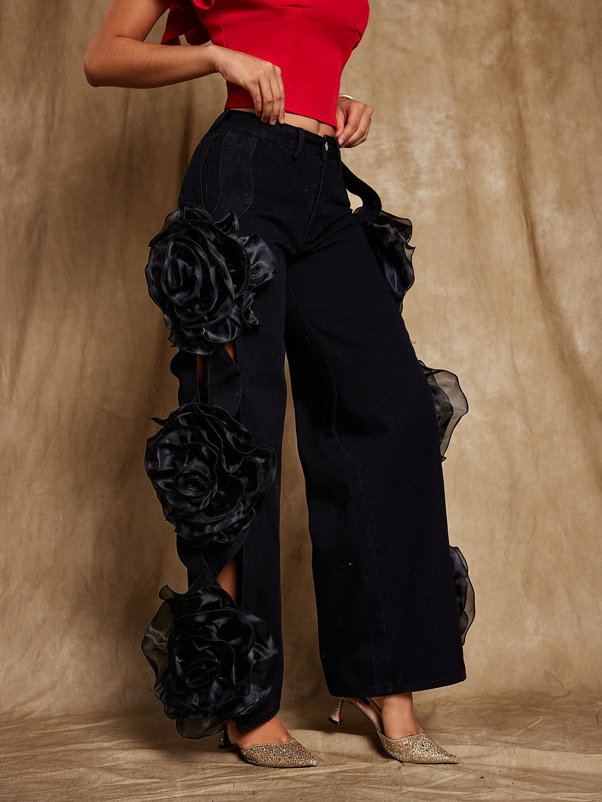 Rosstef Çiçekli Hollow Jeans