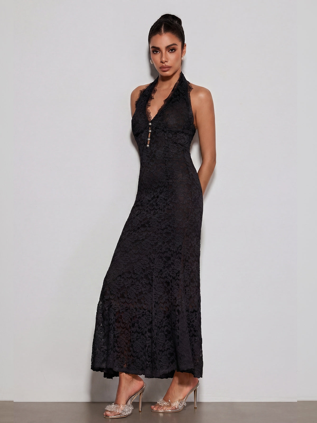 Rosstef Dantelli Maxi Elbise - Siyah