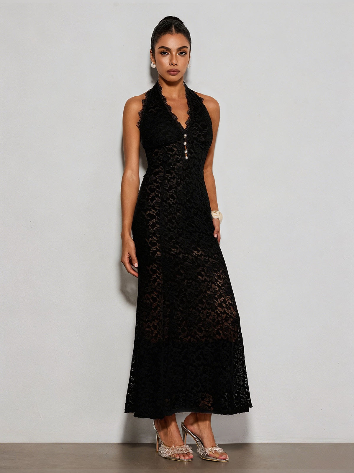 Rosstef Dantelli Maxi Elbise - Siyah