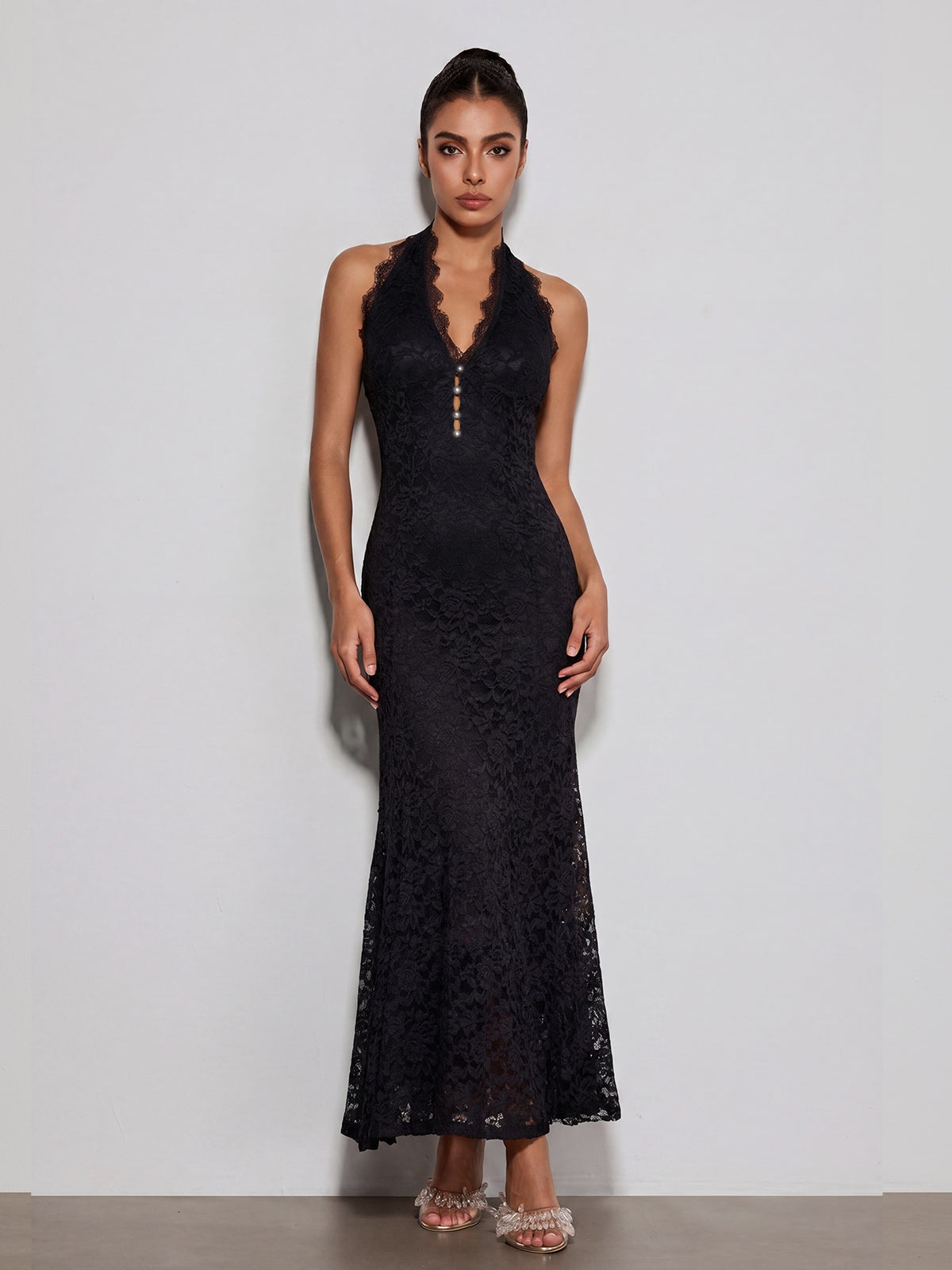 Rosstef Dantelli Maxi Elbise - Siyah