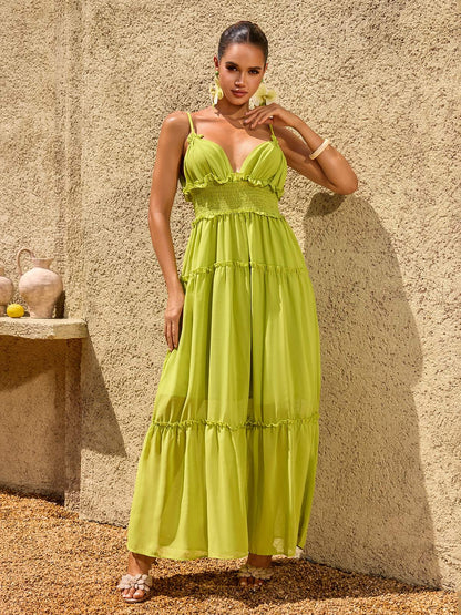Rosstef Chartreuse Spageti Maxi Elbise