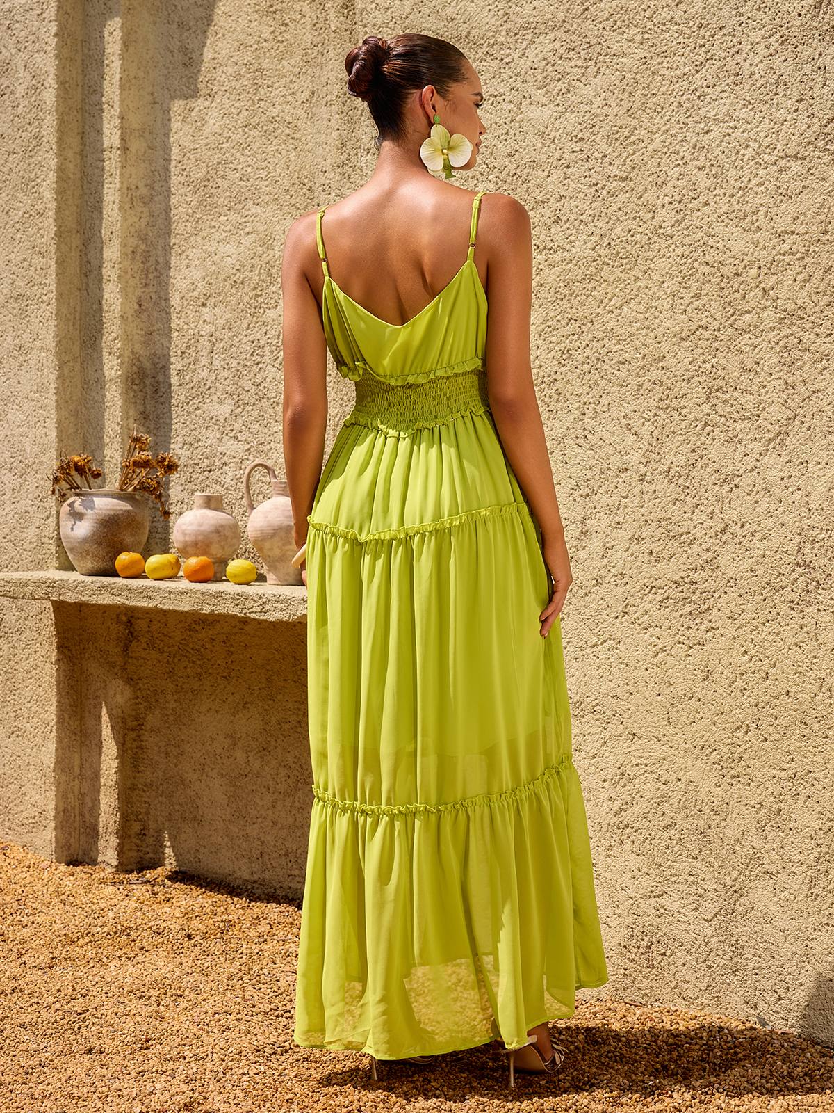 Rosstef Chartreuse Spageti Maxi Elbise