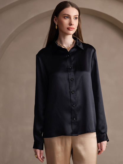 Rosstef 19Momme İpek Devrik Yaka Yaka Uzun Kollu Women's Shirt
