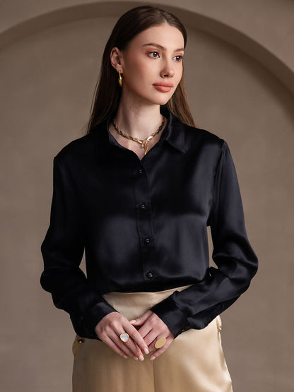 Rosstef 19Momme İpek Devrik Yaka Yaka Uzun Kollu Women's Shirt