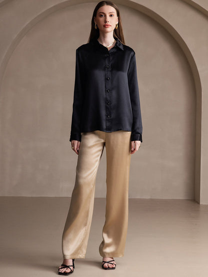 Rosstef 19Momme İpek Devrik Yaka Yaka Uzun Kollu Women's Shirt