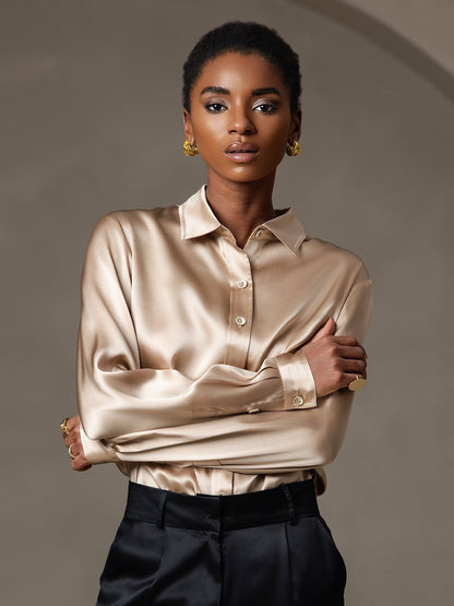 Rosstef 19Momme İpek Uzun Kollu Devrik Yaka Yaka Women's Shirt
