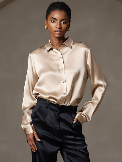 Rosstef 19Momme İpek Uzun Kollu Devrik Yaka Yaka Women's Shirt