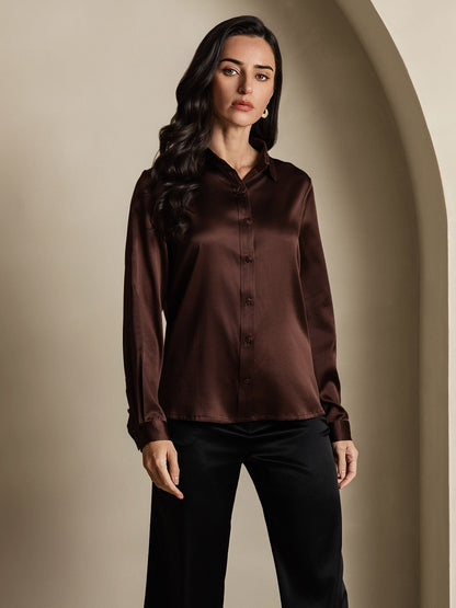Rosstef 19Momme İpek Uzun Kollu Devrik Yaka Yaka Women's Shirt