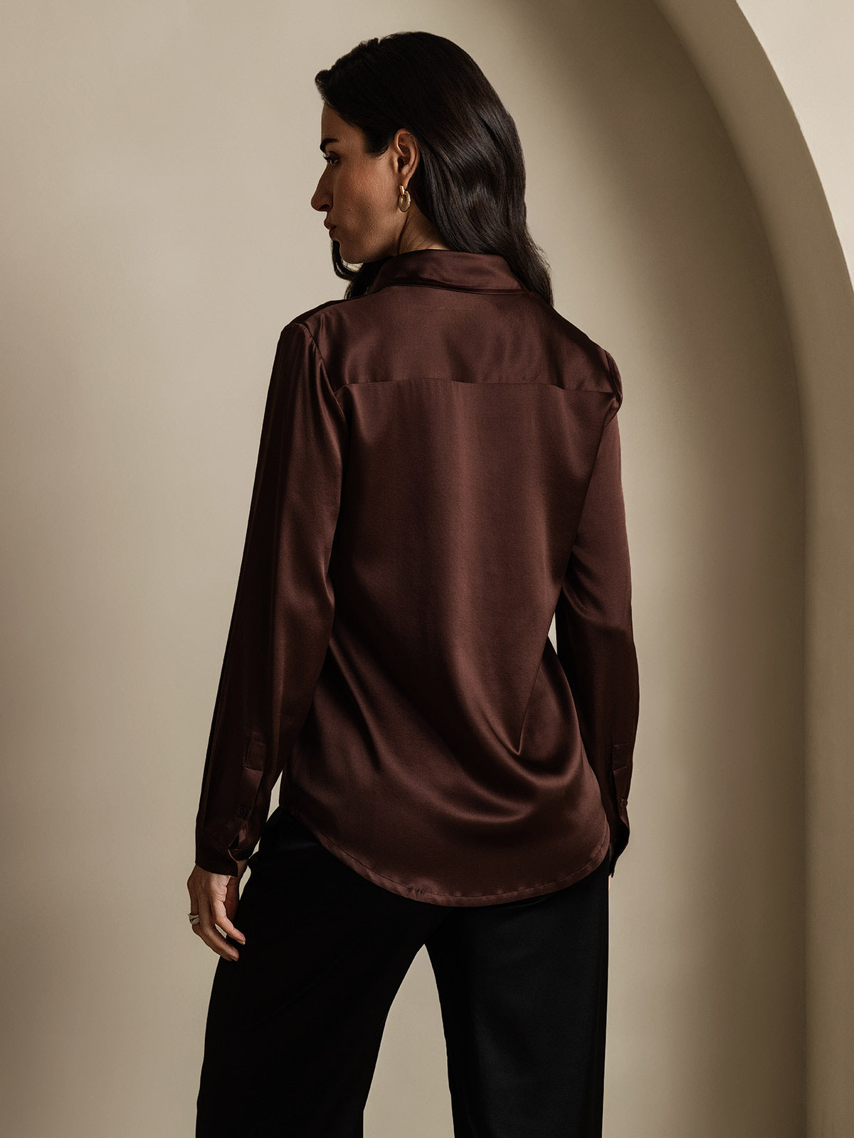 Rosstef 19Momme İpek Uzun Kollu Devrik Yaka Yaka Women's Shirt