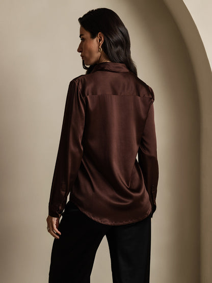 Rosstef 19Momme İpek Uzun Kollu Devrik Yaka Yaka Women's Shirt