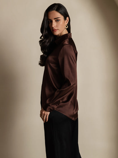 Rosstef 19Momme İpek Uzun Kollu Devrik Yaka Yaka Women's Shirt
