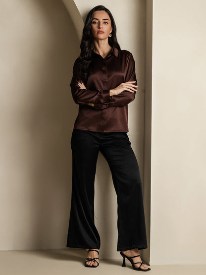 Rosstef 19Momme İpek Uzun Kollu Devrik Yaka Yaka Women's Shirt