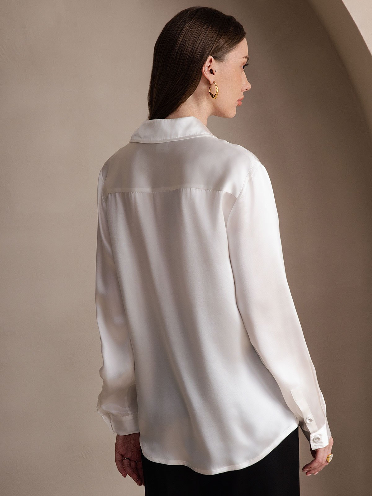 Rosstef 19Momme İpek Uzun Kollu Devrik Yaka Yaka Women's Shirt