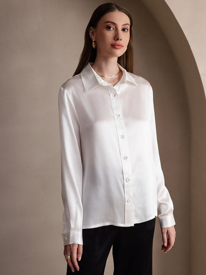 Rosstef 19Momme İpek Uzun Kollu Devrik Yaka Yaka Women's Shirt