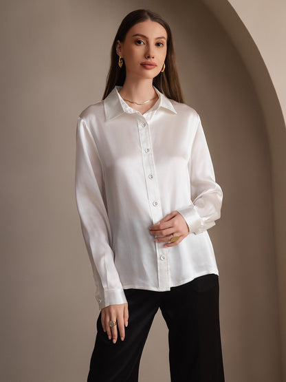 Rosstef 19Momme İpek Uzun Kollu Devrik Yaka Yaka Women's Shirt