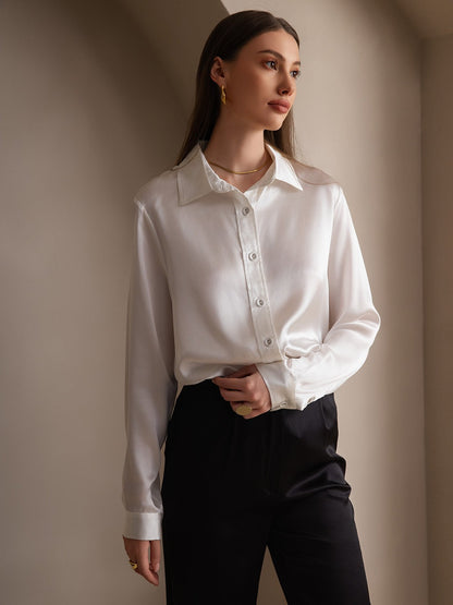 Rosstef 19Momme İpek Uzun Kollu Devrik Yaka Yaka Women's Shirt