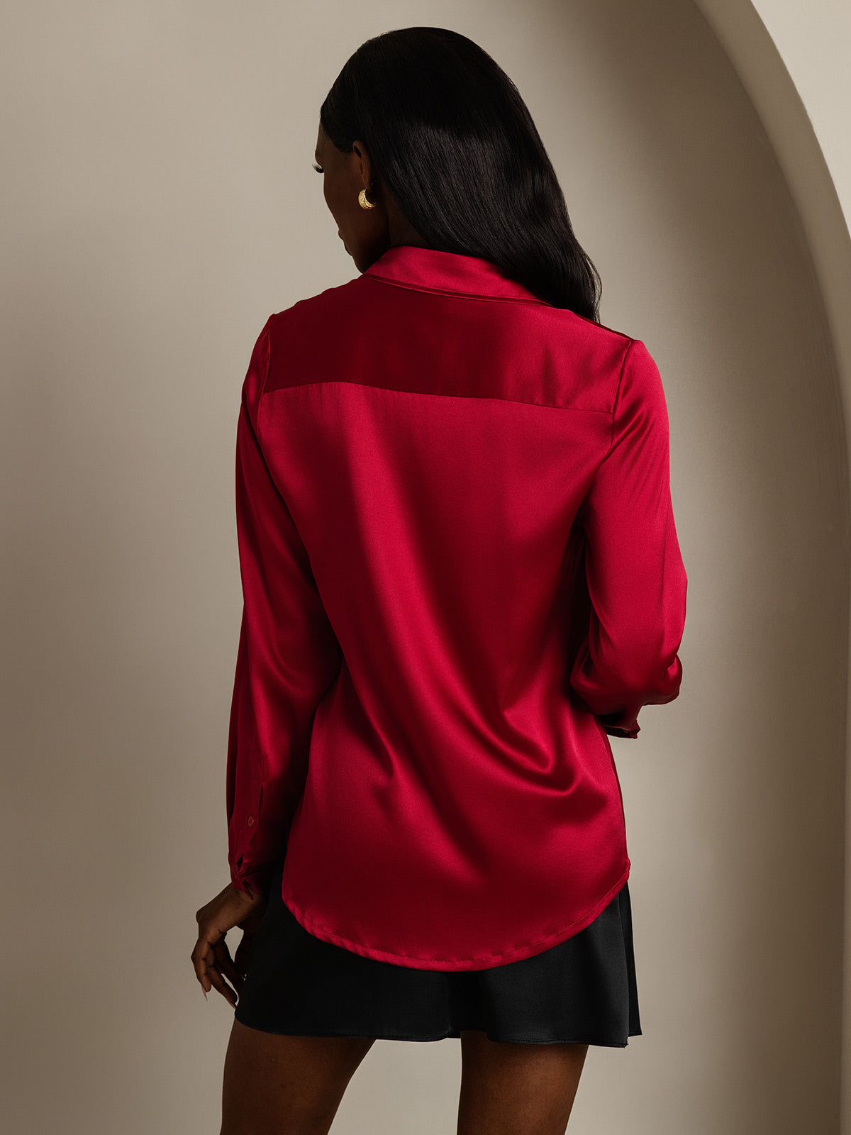 Rosstef 19Momme İpek Uzun Kollu Devrik Yaka Yaka Women's Shirt