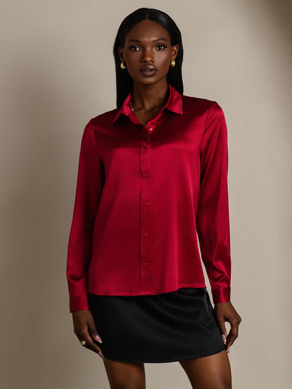 Rosstef 19Momme İpek Uzun Kollu Devrik Yaka Yaka Women's Shirt