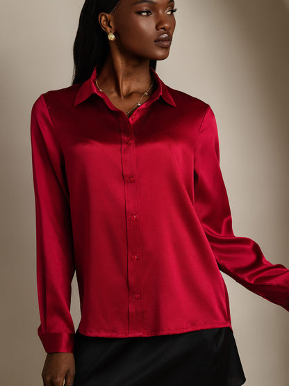 Rosstef 19Momme İpek Uzun Kollu Devrik Yaka Yaka Women's Shirt