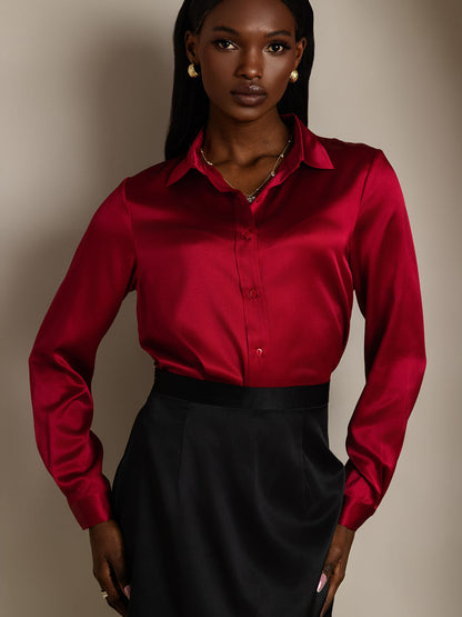 Rosstef 19Momme İpek Uzun Kollu Devrik Yaka Yaka Women's Shirt