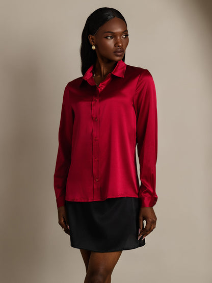 Rosstef 19Momme İpek Uzun Kollu Devrik Yaka Yaka Women's Shirt