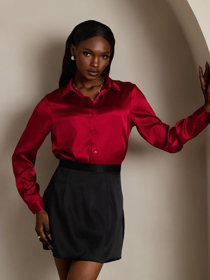 Rosstef 19Momme İpek Uzun Kollu Devrik Yaka Yaka Women's Shirt