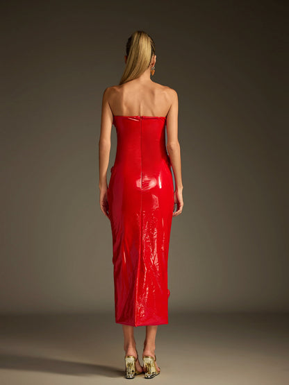 Rosstef Straplez Leather Midi Elbise