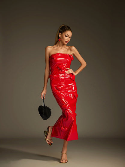 Rosstef Straplez Leather Midi Elbise